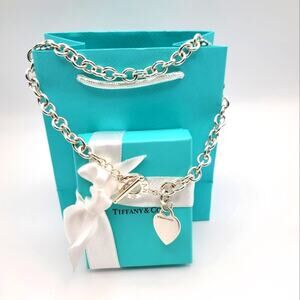 Vintage Tiffany & Co. Heart Tag Toggle Necklace Sterling Silver 925 Authentic